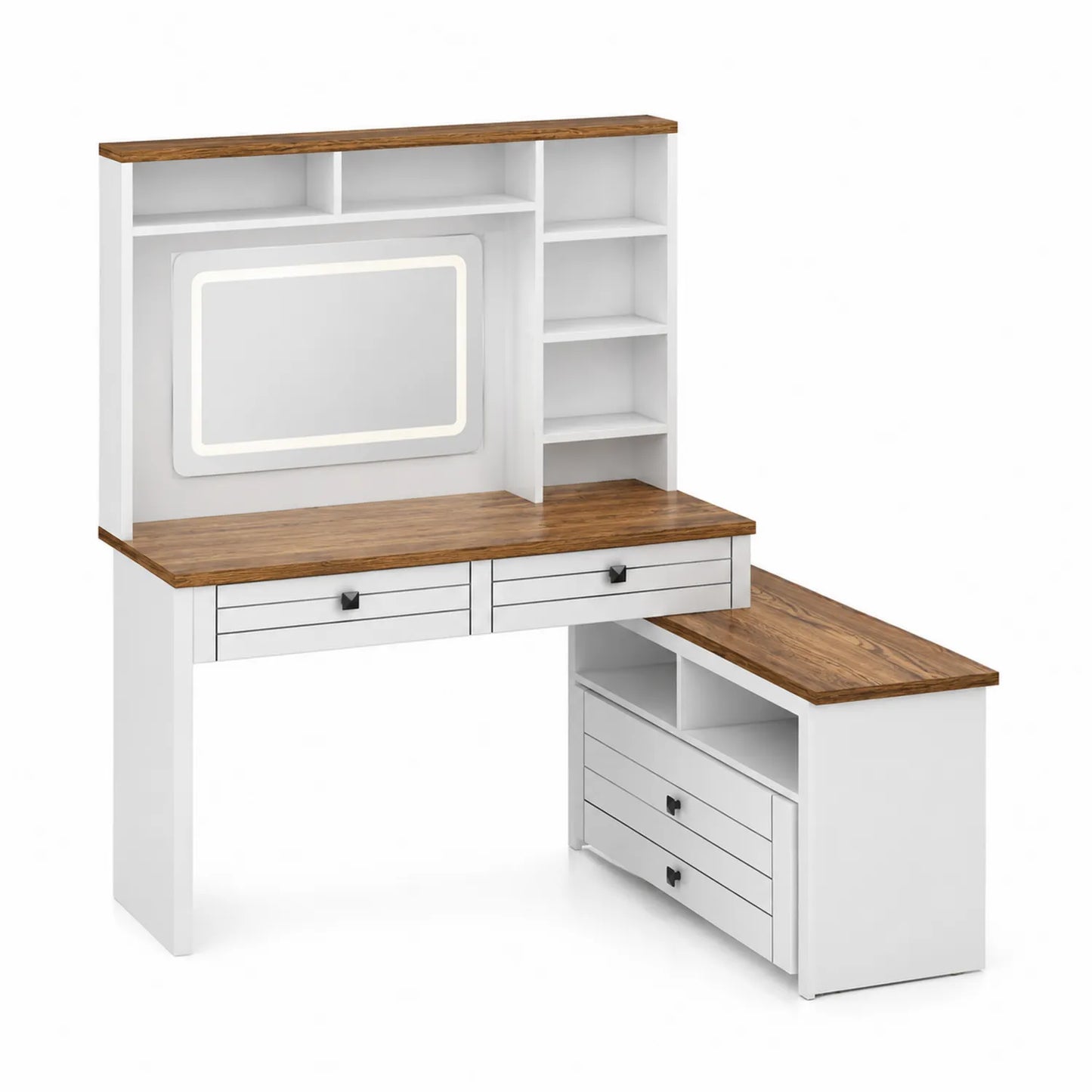 Toeletta angolare in MDF e legno con specchio LED