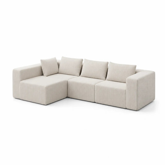 Divano modulare angolare in velluto a coste beige