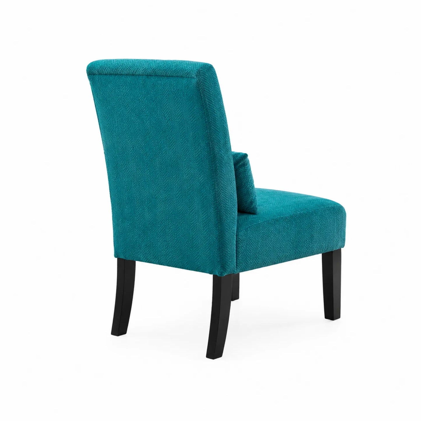 Sedia in tessuto turchese con gambe in legno