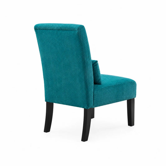 Sedia in tessuto turchese con gambe in legno