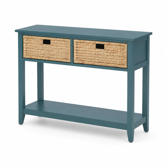 Consolle in legno di pino con cassetti in rattan 100 cm