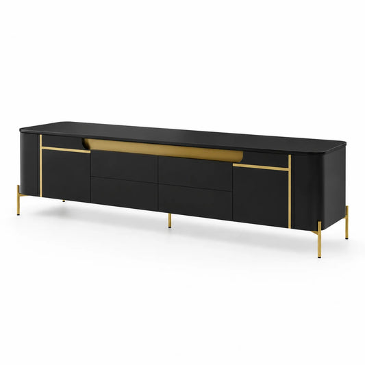 Mobile TV in MDF e Acciaio Nero con Dettagli Dorati 200x45x50 cm
