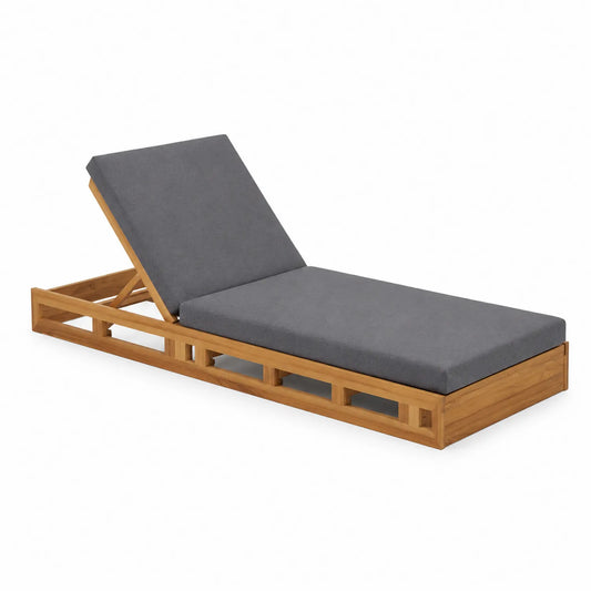 Lettino da Esterno in Legno di Teak con Rivestimento in Poliestere Grigio