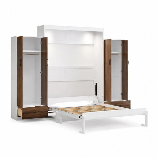 Letto a scomparsa con armadi laterali in legno e metallo laminato