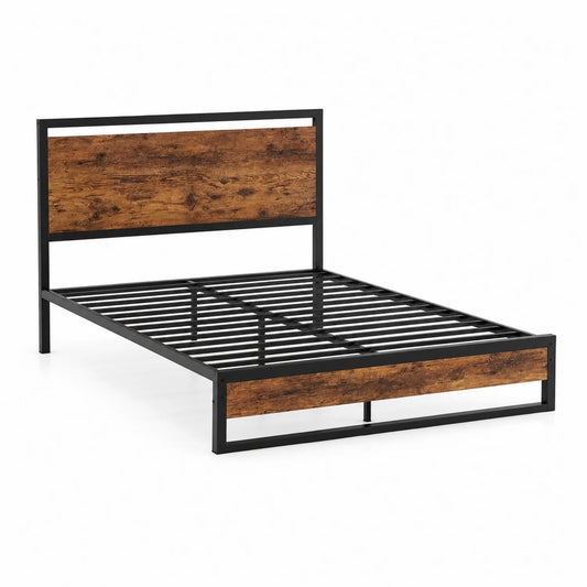 Letto matrimoniale in acciaio e MDF, Nero/Rovere, 200x160 cm