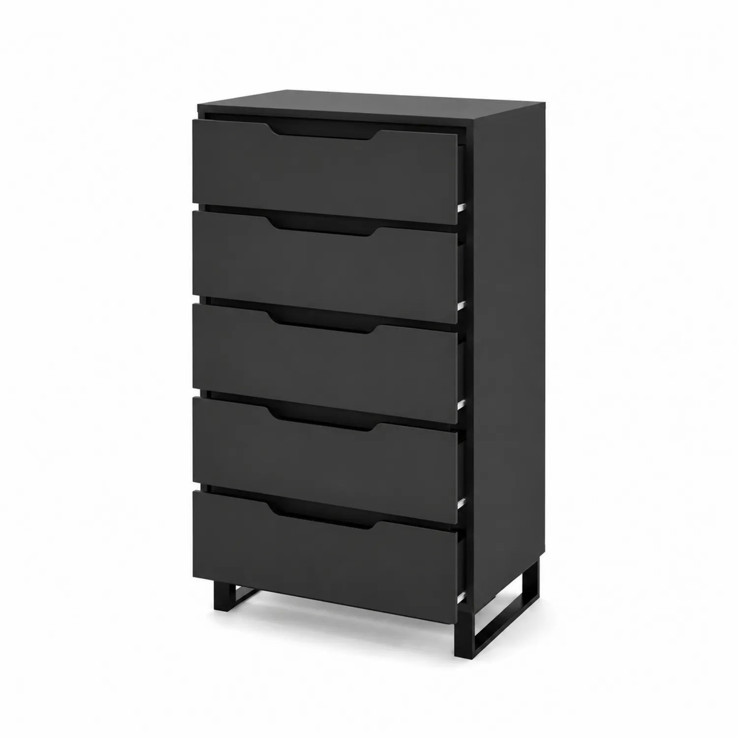 Cassettiera alta con 5 cassetti in legno e metallo nero 45x35x90 cm