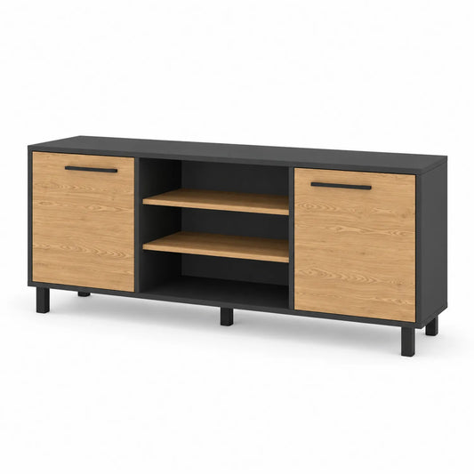 Mobile TV in Legno e Metallo Nero/Rovere 150x40x50 cm