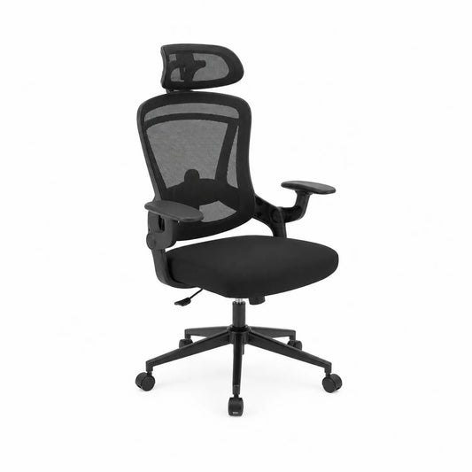 Sedia da ufficio in rete nera con supporto lombare