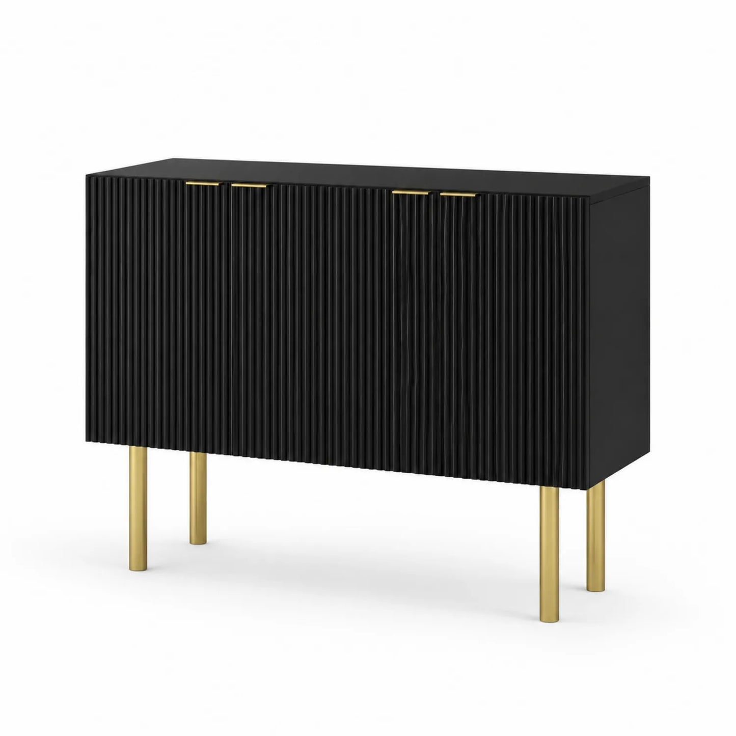 Credenza in legno nera con gambe in metallo dorato