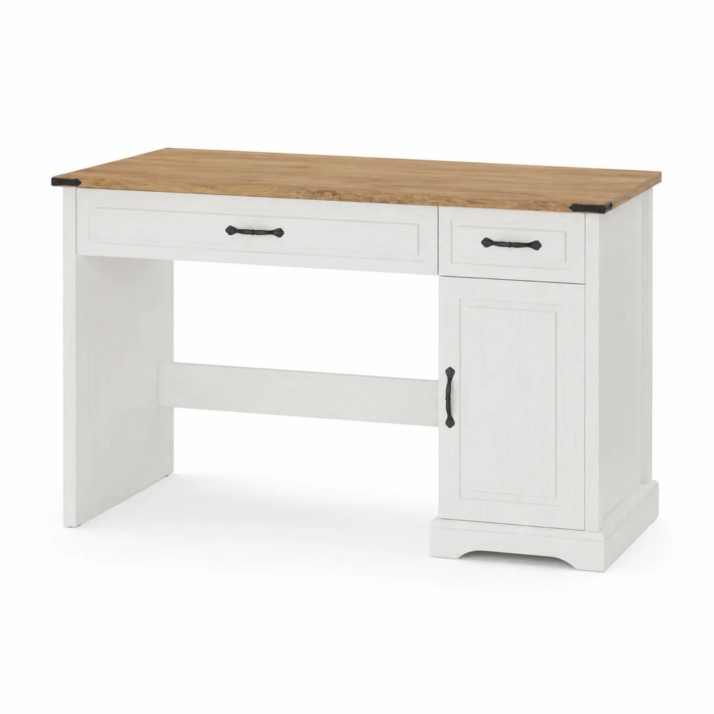 Scrivania in legno composito bianco con piano in rovere