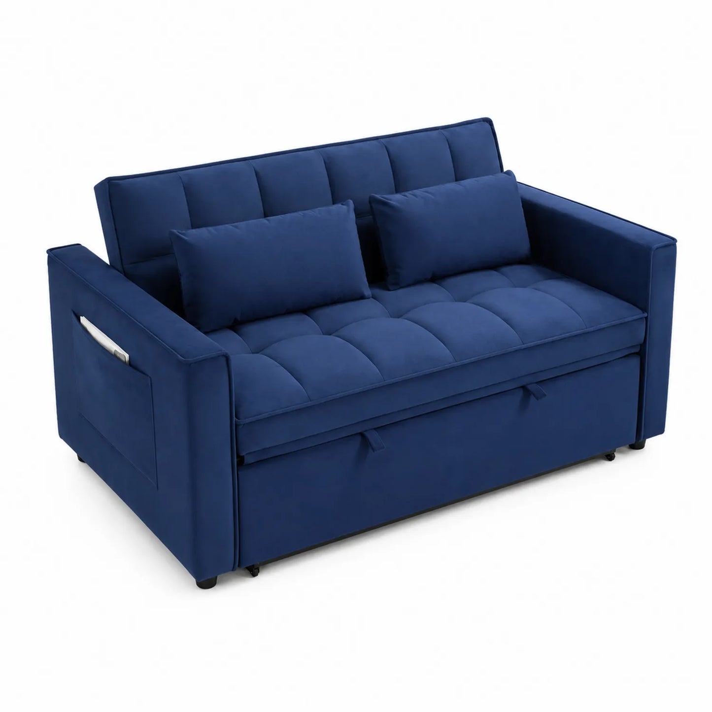 Divano letto in tessuto blu con cuscini, 150x80x90 cm