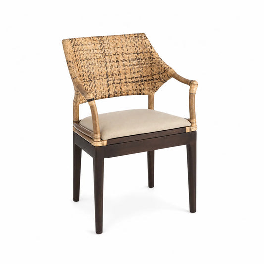 Sedia in legno e rattan con seduta imbottita, Marrone chiaro