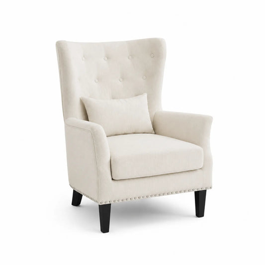 Poltrona in Tessuto con Cuscino Rimovibile Beige