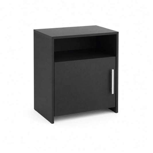 Comodino in MDF Nero con Maniglia in Acciaio