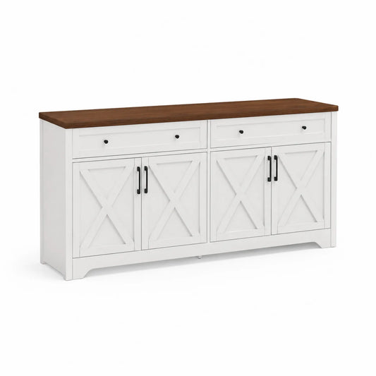 Credenza in MDF bianca con piano in legno massello