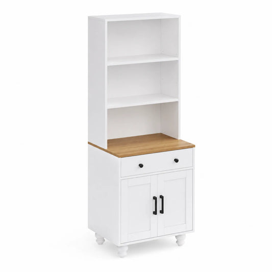 Mobile bianco con mensole e cassetti in legno e MDF