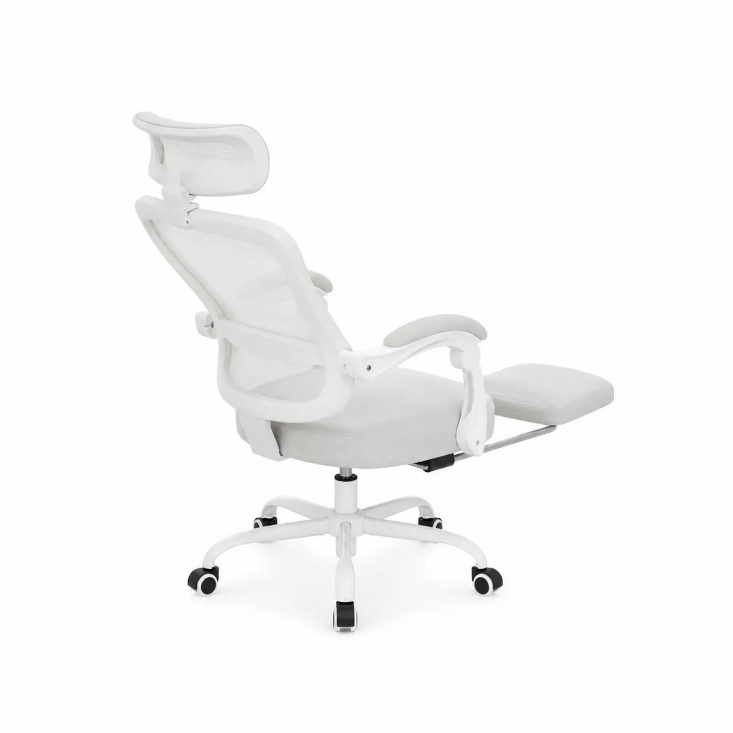 Sedia ergonomica in rete e metallo con poggiapiedi regolabile