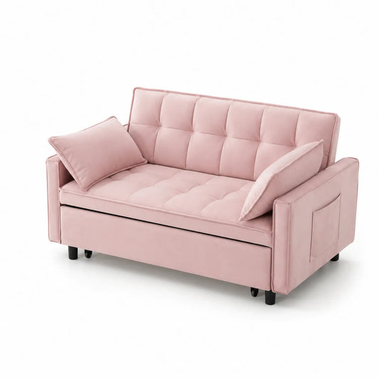 Sofà Letto 2 Posti Velluto Rosa con Cuscini