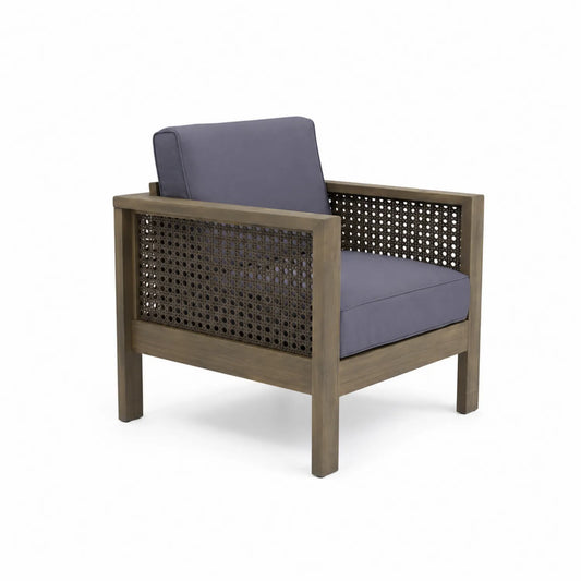 Poltrona da Esterno in Legno con Cuscino in Poliestere Grigio