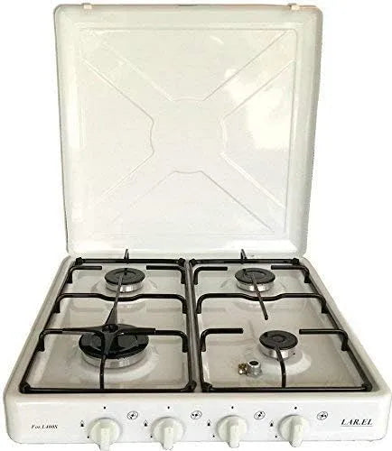 Piano cottura a gas, 4 fuochi, portatile, esterno, fornello a gas, bianco, Camper e Outdoor, Alimentazione GPL e Metano, Cucina per Campeggio