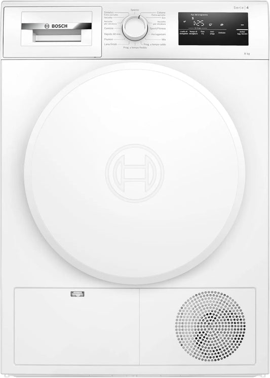 Bosch Serie 4 WTH83208II Asciugatrice, 8 kg, classe energetica E, bianco, Bosch WTH83208II Serie 4 Asciugatrice a pompa di calore 8kg Bianco Classe E