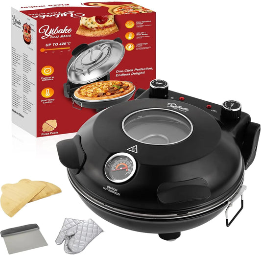 Forno elettrico per pizza, 31cm, pietra refrattaria, Pizza 4' Minuti, Pala per Pizza, Max 420°C Forno Pizza con 5 livelli di cottura, Raschietto e