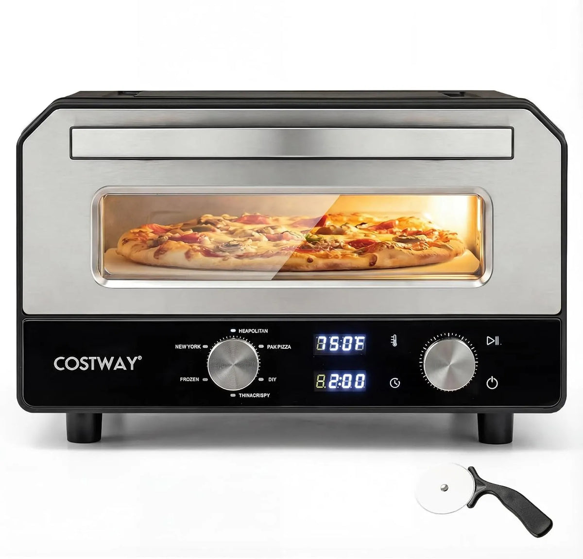 Forno elettrico per pizza, 43x47x28 cm, 1700 W, professionale, Raggiunge fino 400°C, COSTWAY Forno Pizza Elettrico