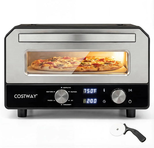 Forno elettrico per pizza, 43x47x28 cm, 1700 W, professionale, Raggiunge fino 400°C, COSTWAY Forno Pizza Elettrico