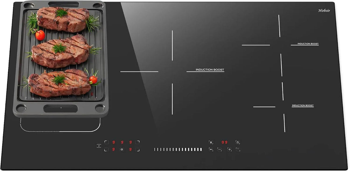 Piano cottura a induzione, 90CM, 5 fuochi, 220 V, piastra a induzione, Boost, da incasso, zona flessibile, grill, 220V, Controllo a Cursore, Blocco di