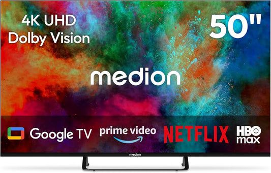Google MD850401 Smart TV, 50 pollici, televisore, 4K UHD, HDR, Bluetooth, registrazione PVR, MEDION 125
