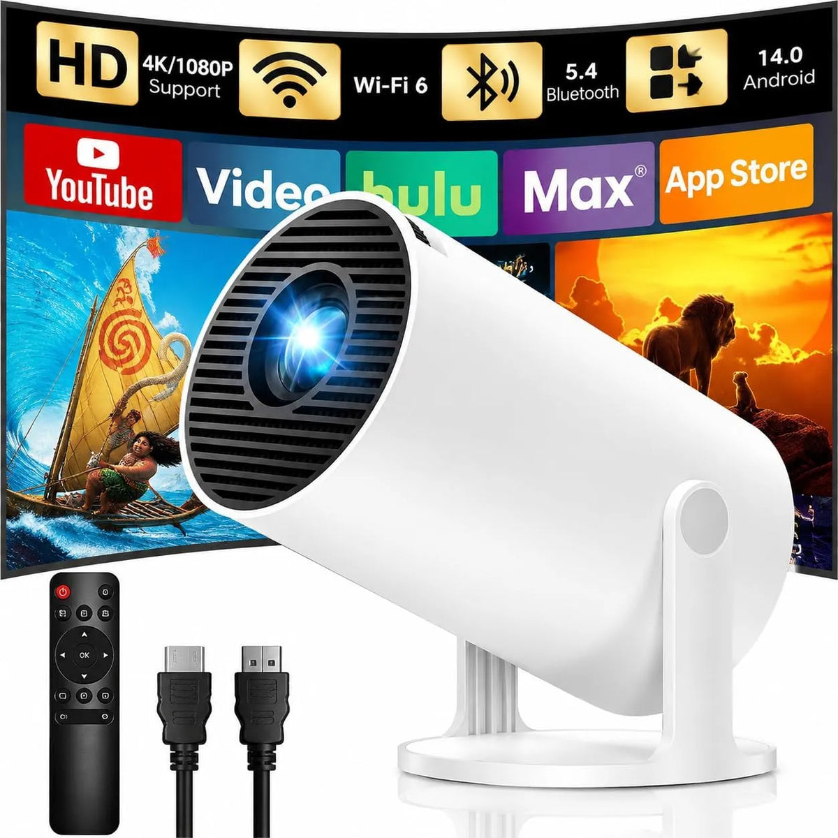 Smart TV Wi-Fi6 1080P, televisore, HDMI, portatile, Bluetooth, Android OS, bianco, Support 1080P, Android e iOS, Mirroring Dello Schermo Wireless