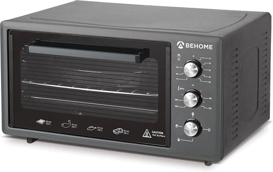 Forno elettrico, 48 L, timer, grigio, Autopulente e Smaltato, Temperatura fino a 320° Doppio Vetro con Luce Interna e Timer 2 Teglie e 1 Griglia