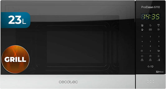 Cecotec Ready2CLean 3DWave Forno a microonde, 23 L, 800/1000 W, grill, Controllo digitale con display a LED, 6 livelli di potenza, Rivestimento
