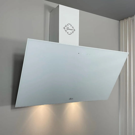 Cappa aspirante, cappa da cucina, bianco, GURARI Cappa aspirante GCH 286 WH 9 Prime N vetro bianco