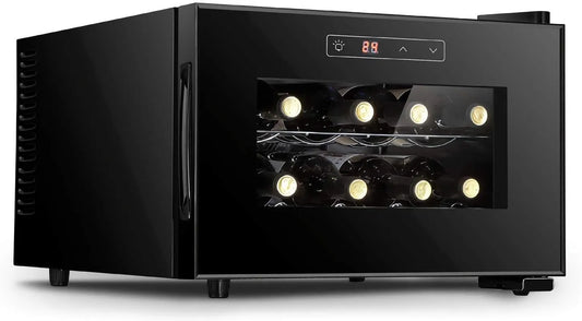 Cantinetta vino, 8 bottiglie, vetro, libera installazione, bianco, Cantinetta Per Vino Elettronica Orizzontale, Controllo Digitale, Mini Frigorifero
