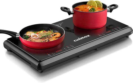 Prodotto timer, CUSIMAX 3500 W piastra da cucina a infrarossi in acciaio inox 2 piastre elettriche con display a LED, controllo touch, protezione per