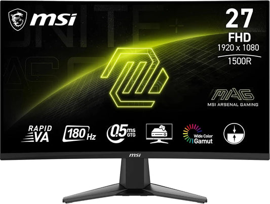 MSI 27C6F 1500R Monitor, 27 pollici, 1920 × 1080, 5 ms, 180 Hz, funzioni gaming, Full HD, pannello VA, HDMI, schermo PC, FHD, connettività DisplayPort