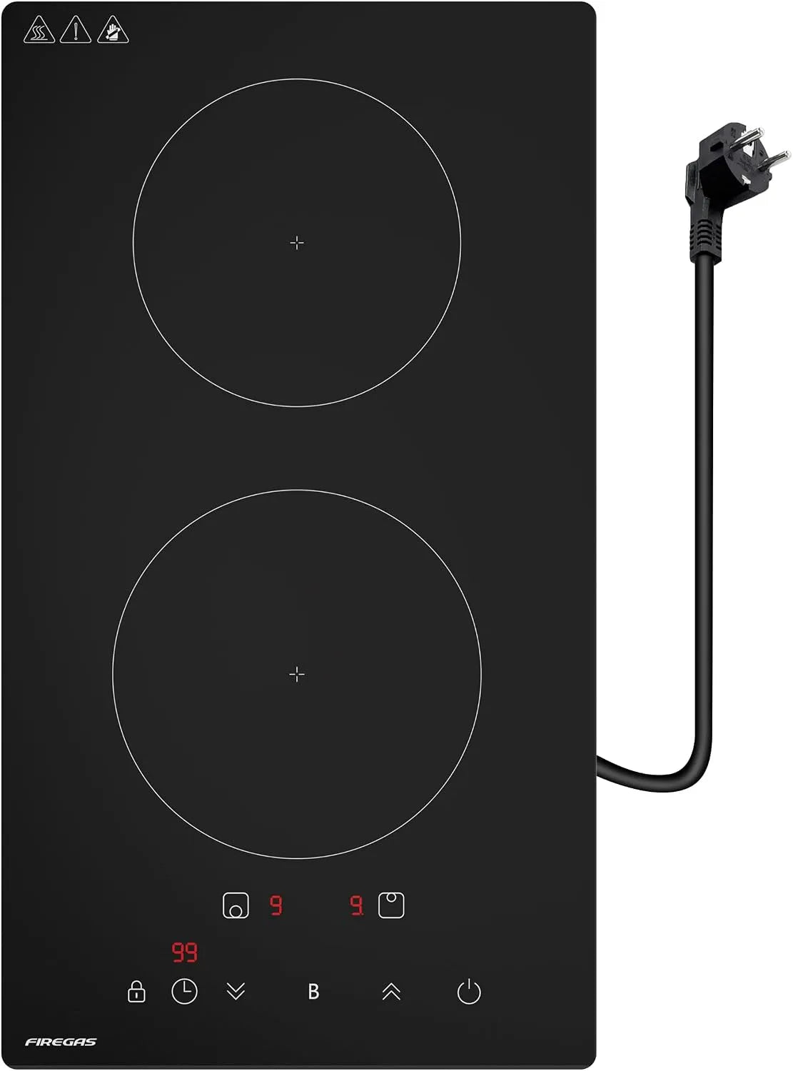 Piano cottura a induzione, 2 fuochi, 3700 W, piastra a induzione, Boost, da incasso, timer, blocco bambini, 9 Livelli di Potenza, 3700W, Funzione