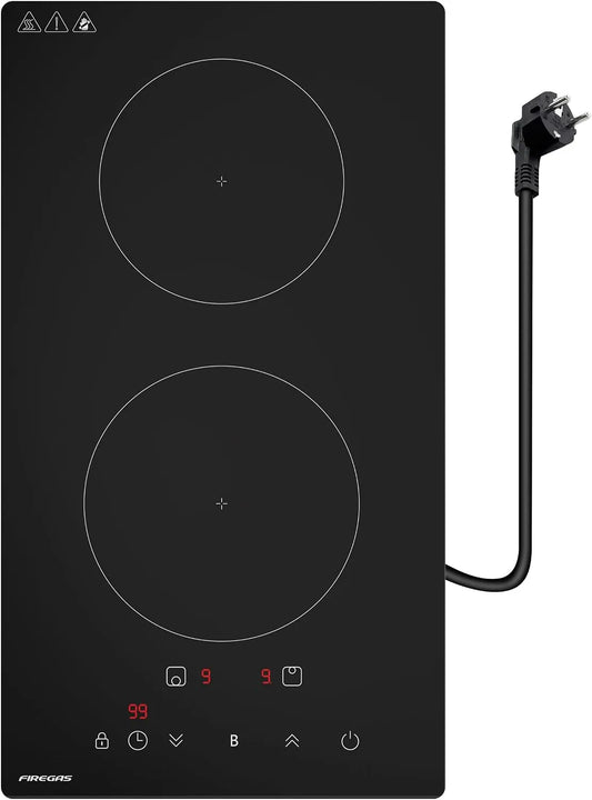 Piano cottura a induzione, 2 fuochi, 3700 W, piastra a induzione, Boost, da incasso, timer, blocco bambini, 9 Livelli di Potenza, 3700W, Funzione