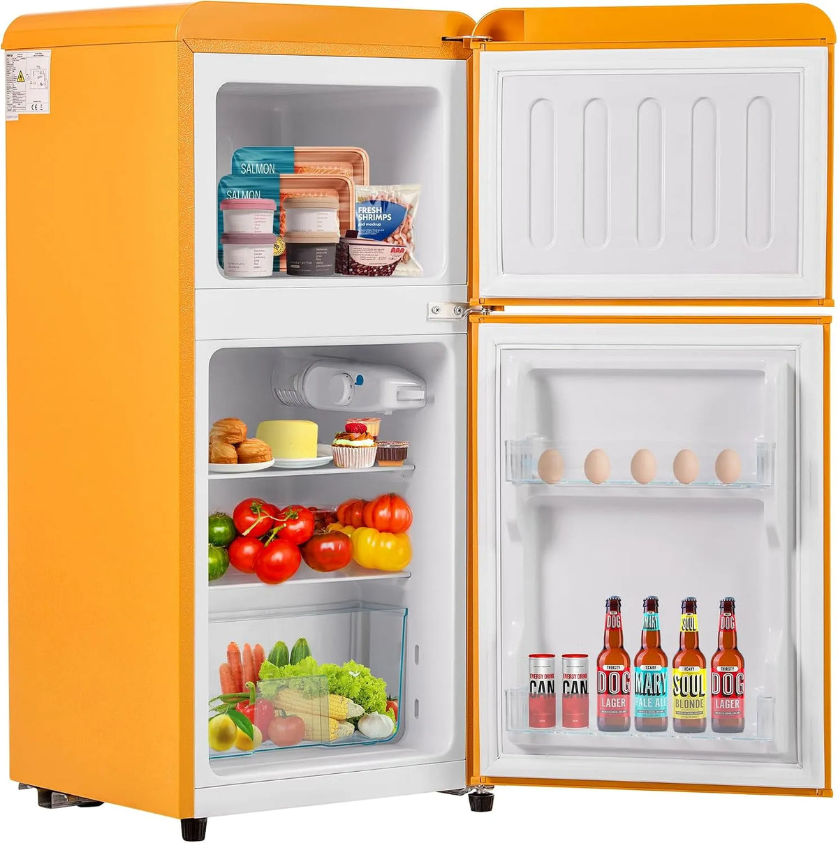 Frigorifero combinato, 60 L, 88, 8x45, 5 cm, frigo con congelatore, Mini Frigo Bar con LED luce e Ripiani Rimovibili, -27°C ∽ 13°C Freezer Separato