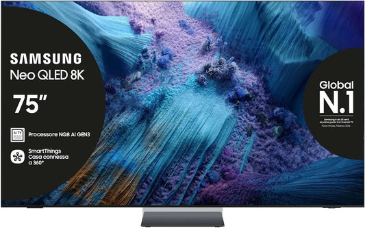 Samsung QE75QN990FTXZT NQ8 Smart TV, televisore, QLED, audio Dolby, Dolby Atmos & OTS Pro, AI Gen3 Processor, 8K AI Upscaling Pro, 2025, Samsung Neo