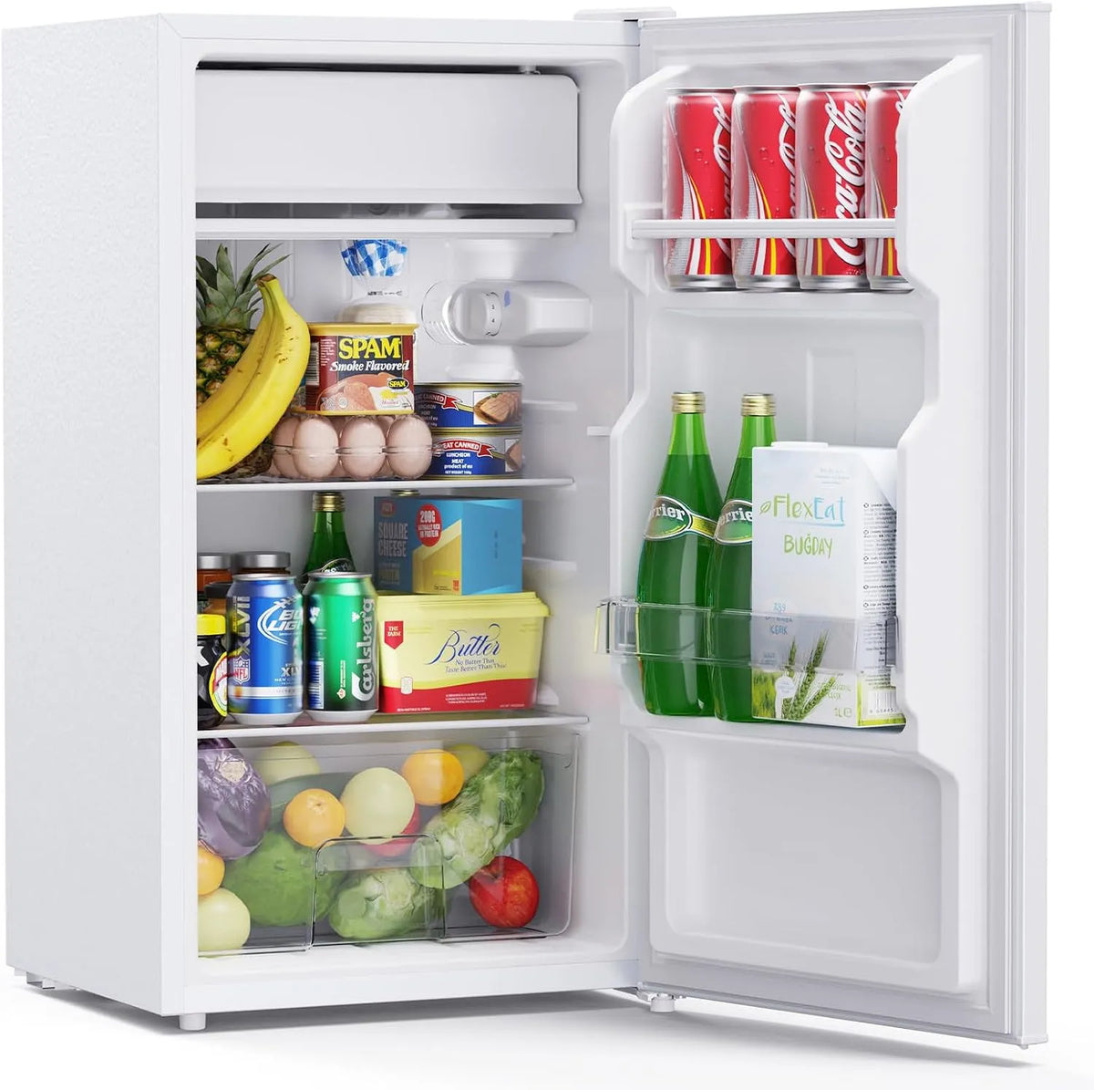 Frigorifero CR85, 85 L, bianco, LED Integrata, Termostato Regolabile, Cassetto per le Verdure, Silenzioso, Porta Reversibile, Frigo Piccolo da Ufficio
