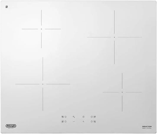 Delonghi Piano cottura a induzione, 60 CM, 4 fuochi, piastra a induzione, touch, timer, bianco