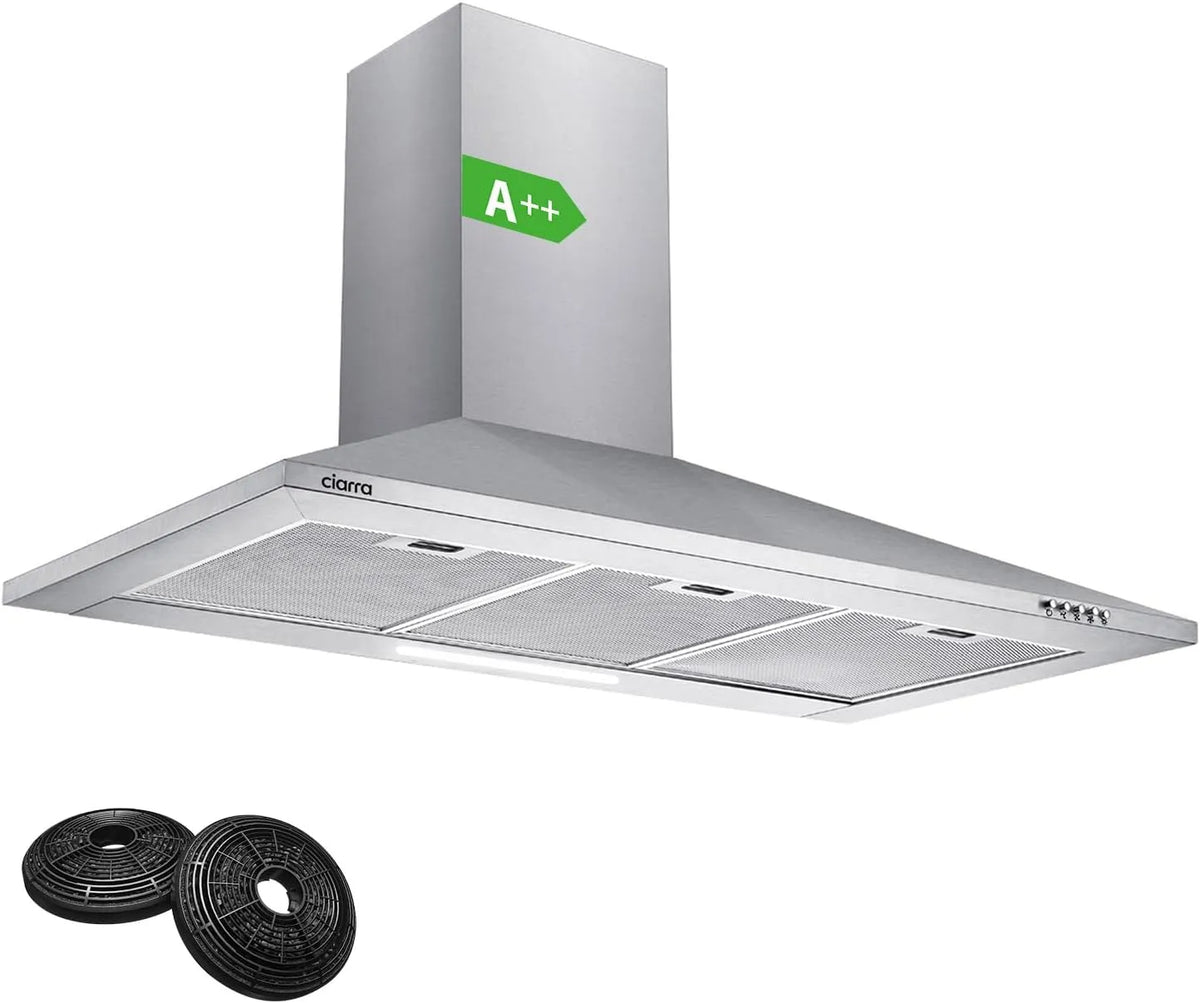 CIARRA CBCS9201 Cappa aspirante, 90 cm, 406 m3/h, 60 dB, classe energetica A, cappa da cucina, argento