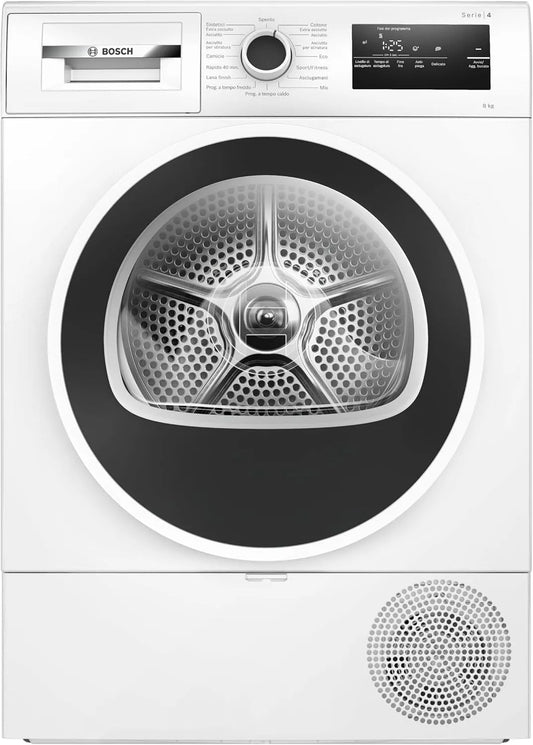 Bosch Serie 4 WTH85218II Asciugatrice, 8 kg, classe energetica D, bianco, Bosch WTH85218II Serie 4 Asciugatrice a pompa di calore 8kg Bianco Classe D