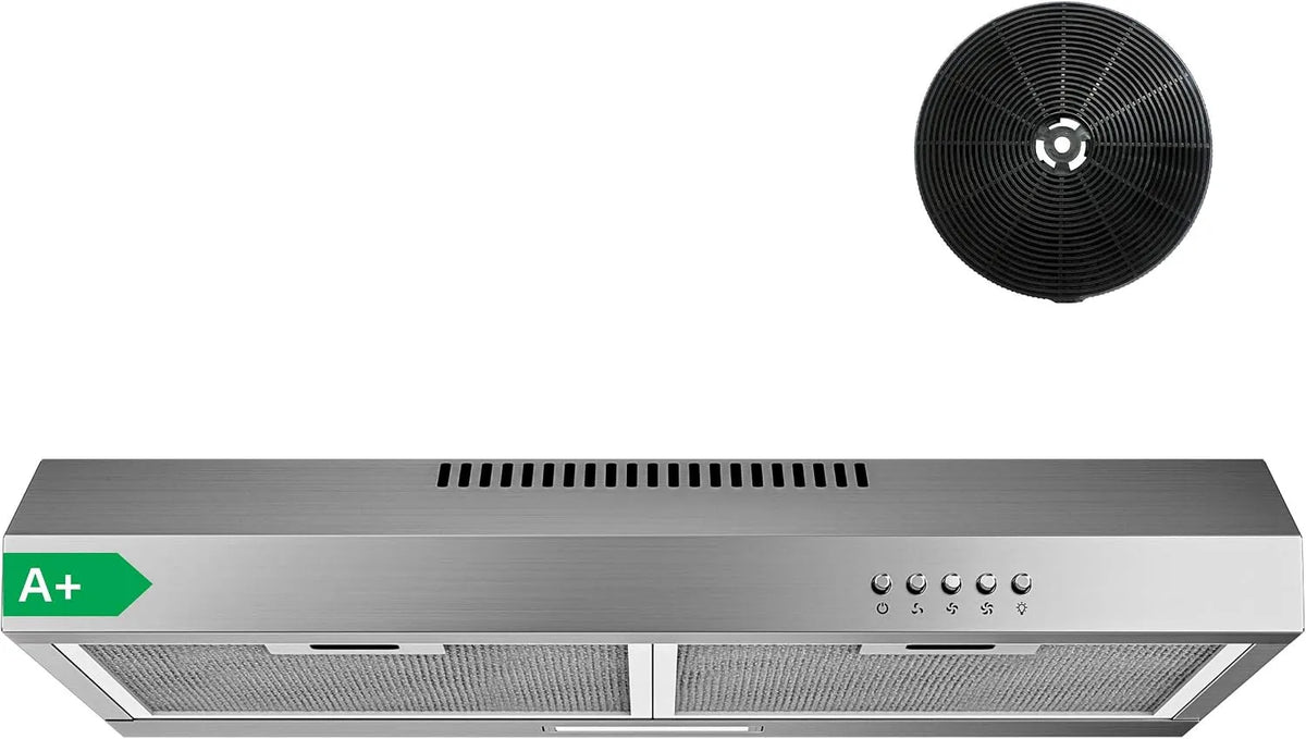 Dell Cappa aspirante, 60 cm, cappa da cucina, scarico e ricircolo, illuminazione LED, da incasso, 3 livelli, acciaio inox, filtro a carbone incluso