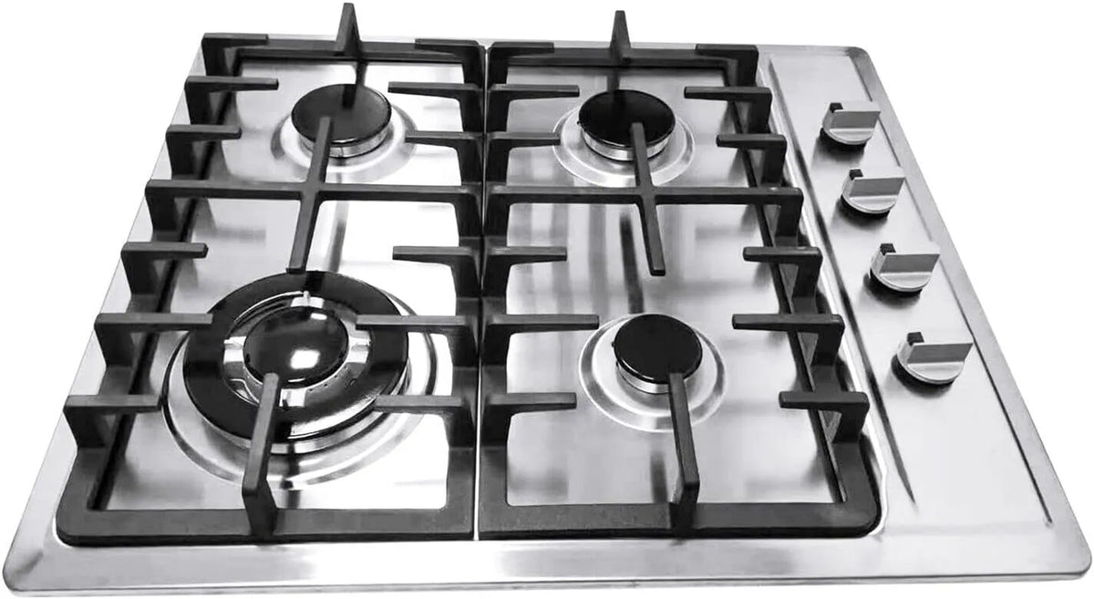 Piano cottura a gas, 4 fuochi, da incasso, ghisa, acciaio inox, fornello a gas, adatto per case, hotel e ristoranti, controllo preciso del fuoco