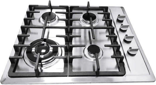 Piano cottura a gas, 4 fuochi, da incasso, ghisa, acciaio inox, fornello a gas, adatto per case, hotel e ristoranti, controllo preciso del fuoco