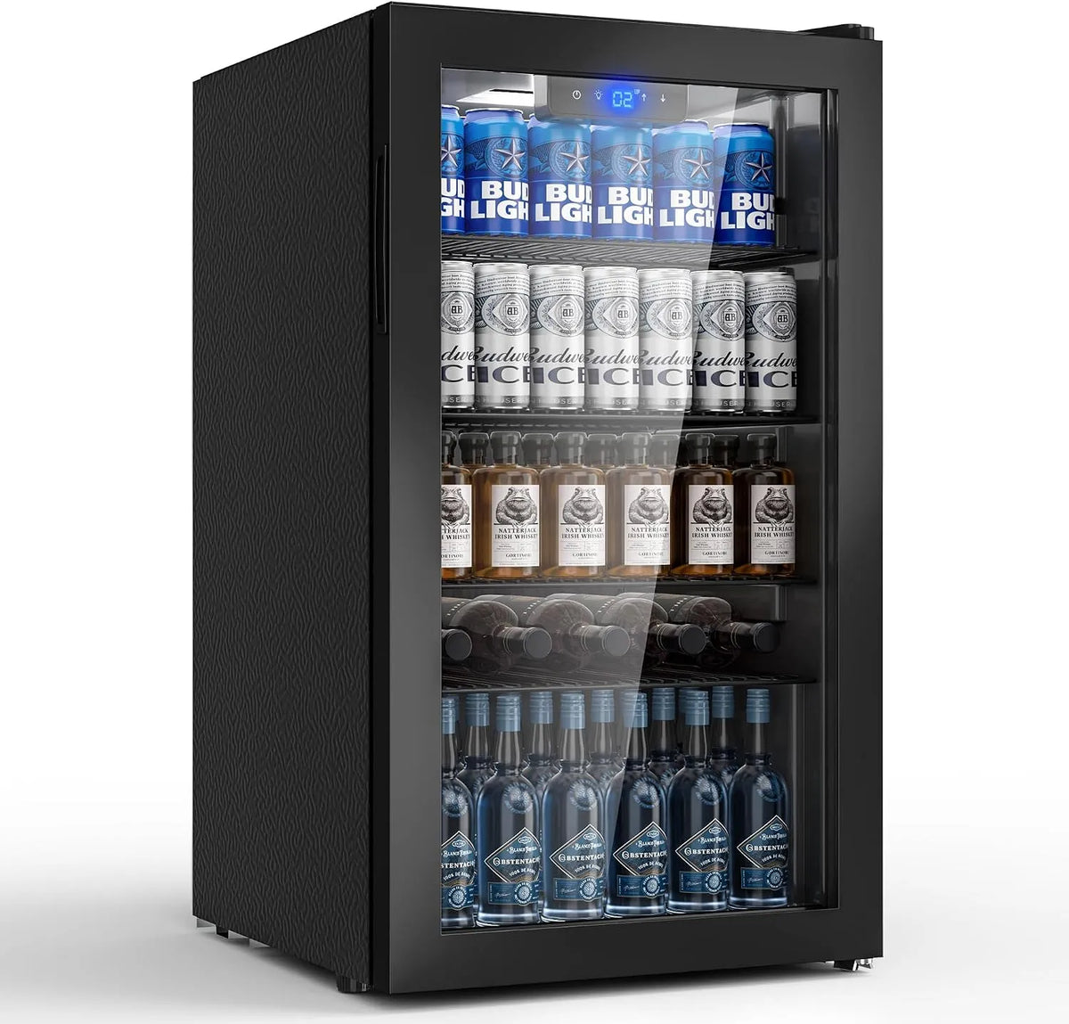 Frigorifero, 86 L, vetro, 86L per 130 lattine, bar, Mini-frigo con ripiani regolabili per birra, vino e bevande, Ideale per casa, ufficio