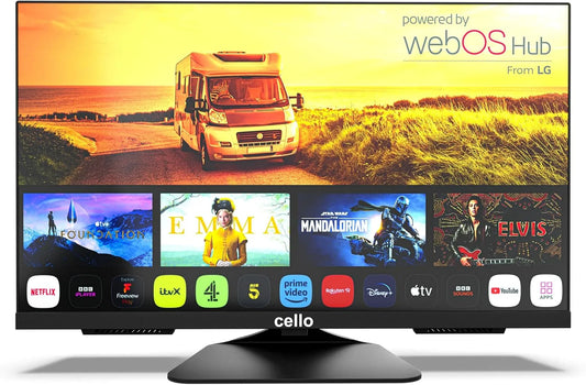 Apple Smart TV, 12 V, televisore, triplo tuner DVB-T2, S2, Bluetooth, campeggio, Caravanes Bateaux HGVS, Modello 2023, Cello 24'' Smart Camping Voyage